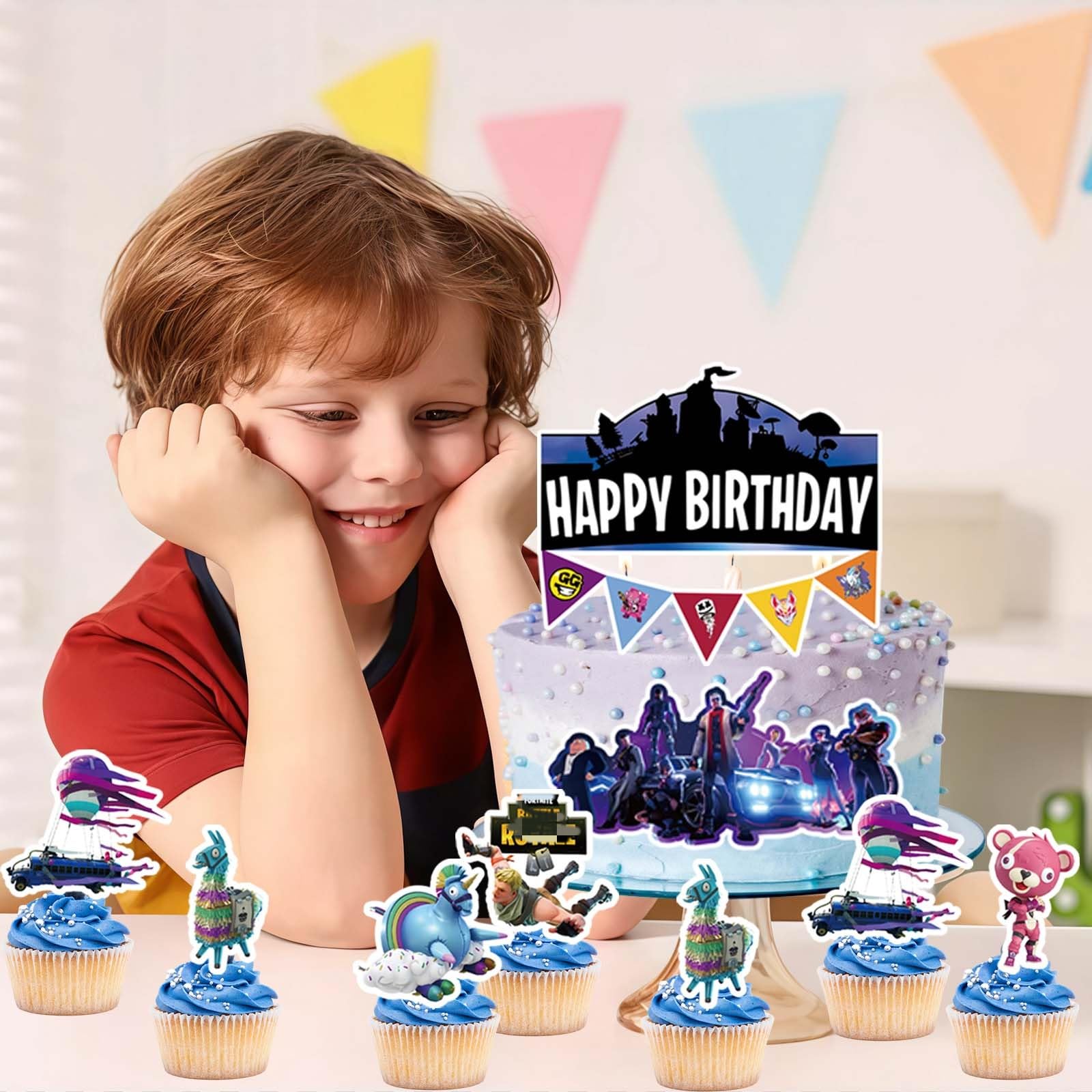 40-teiliges Videospiel-Tortendeko-Set – Cupcake-Topper Mit Spiel-Motiven, Inkl. Großem „Happy Birthday“-Schriftzug – Für Gaming-Geburtstagspartys