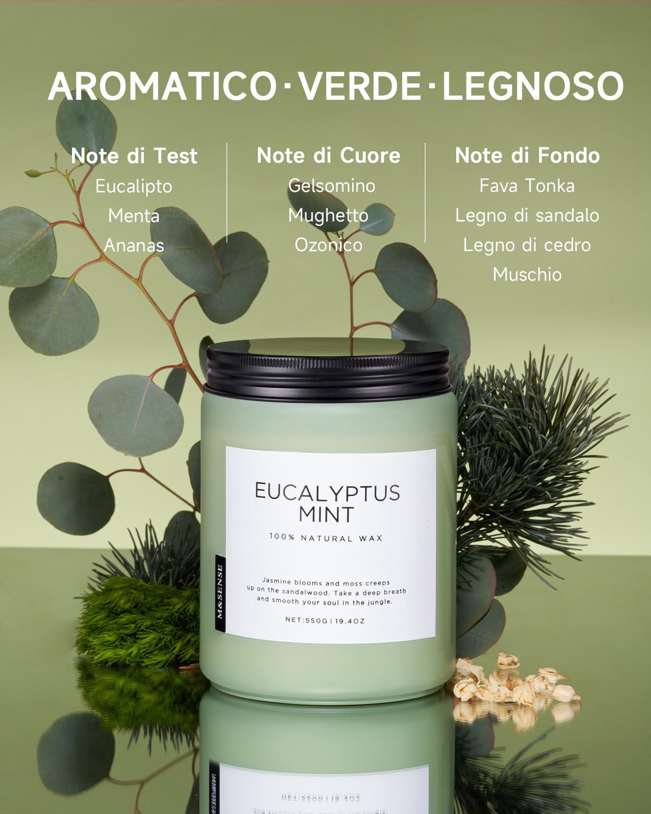 M&SENSE candele profumate eucalipto e alla menta candle, candela di Natale di San Valentino regalo, idee regalo donnaper fetto per il rilassante meditazione, yoga, SPA, Fino a 110 Ore