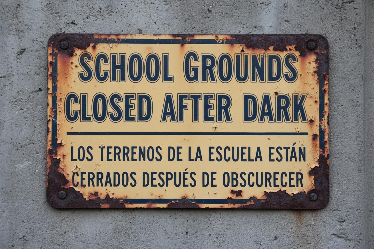 Wall Decor School Grounds Closed After Dark With Spanish Metal Sign 8 X 12 Inches Clear Signage For S, Fences Vintage Signs Aluminum Plates Printed