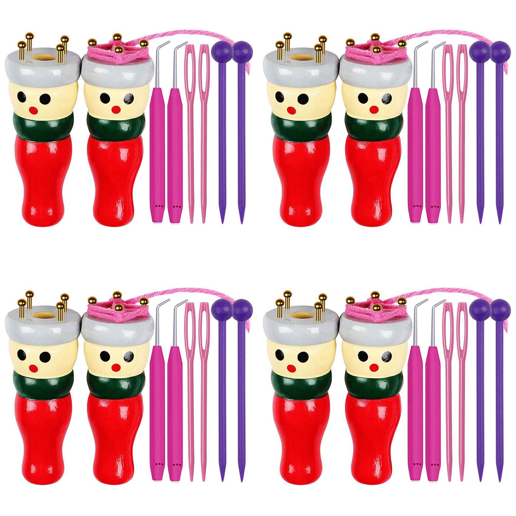 Hndhbfgrt French Knitter Tool 8 Pack, Wooden Knitting Set Spool Knitting Doll Knitting Toy for Making Bracelets, Etc