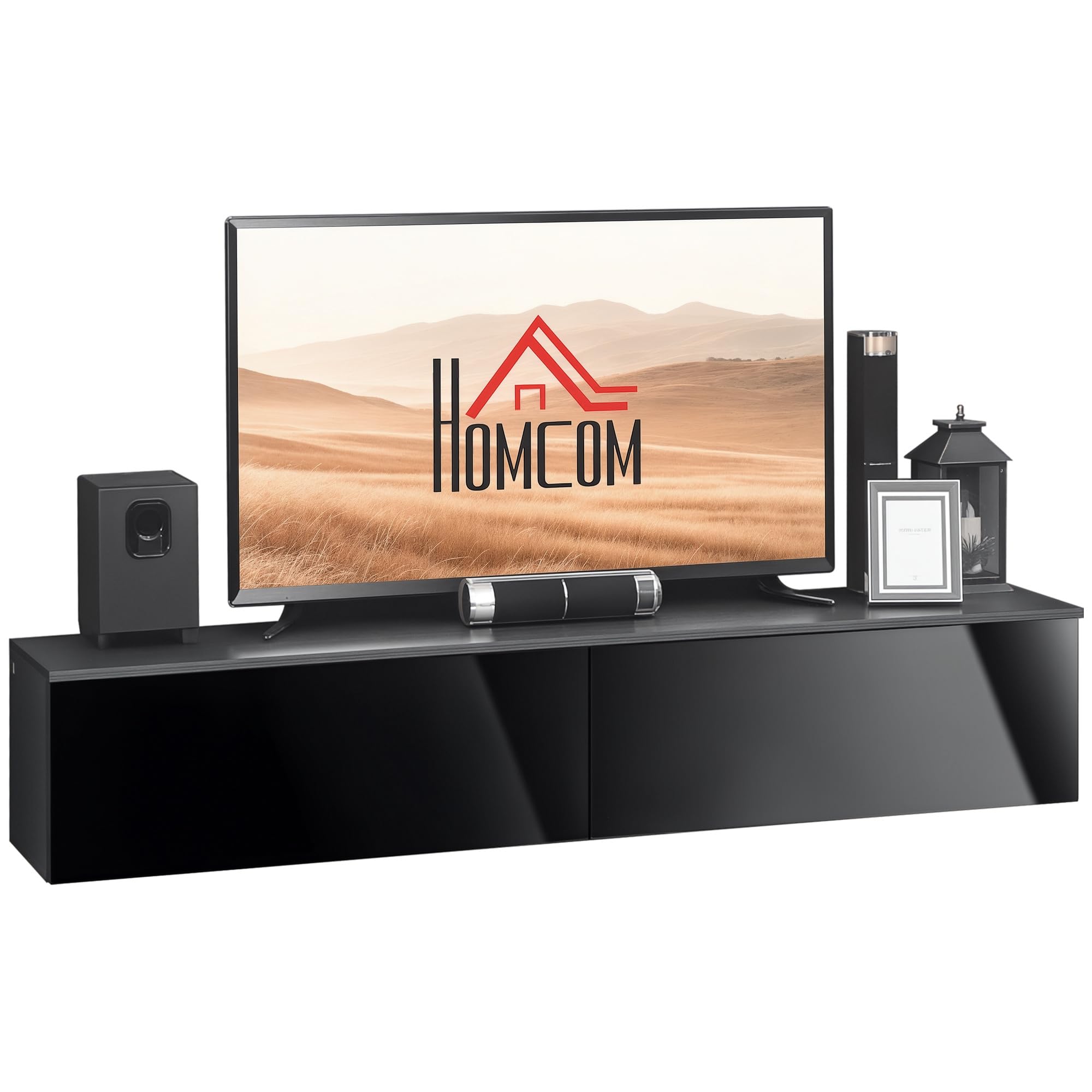 Homcom Wall Mounted Tv Stand Unit With Storage And High Gloss EffectBlack from B&Q