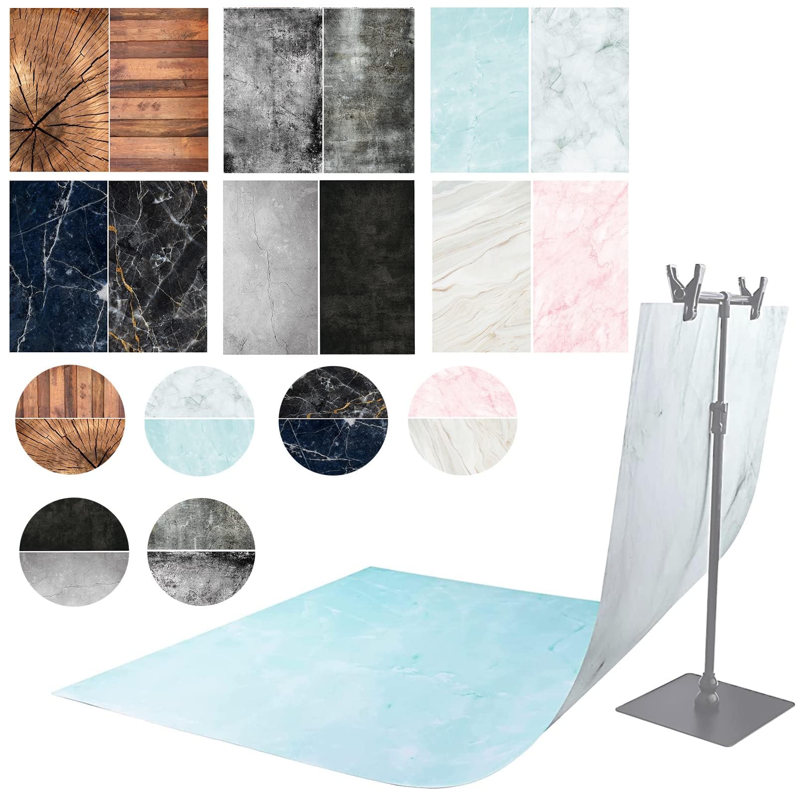 6 Pcs 12 Patterns Double Sided Photography Background Paper,22X35 in 2-in-1 Marble/Wood/Cement Texture Pattern,Flat Lay Photo Tabletop Backdrops for Jewelry Cosmetics Makeup Photoshoot (6 PCS - BB)