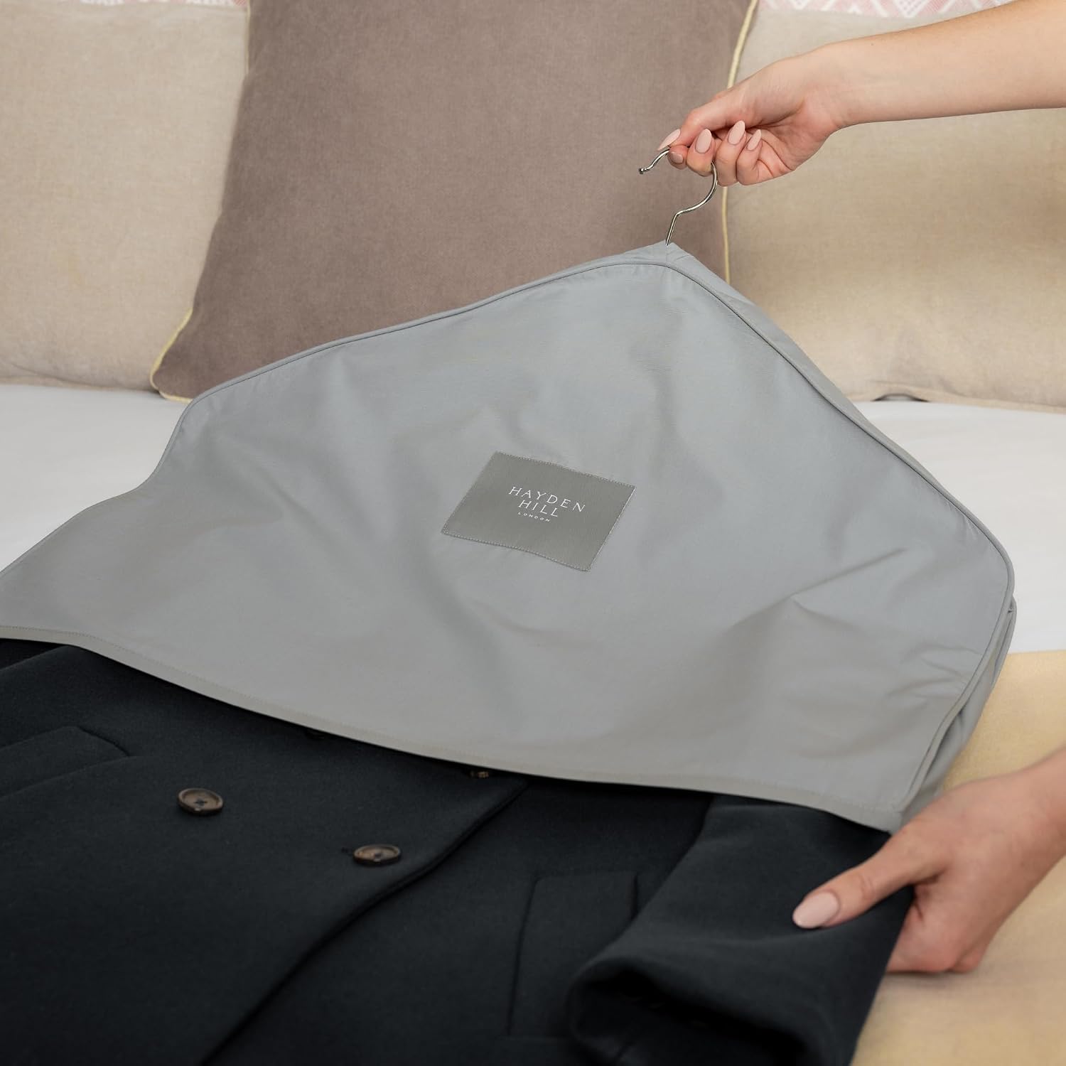 Hayden Hill Organic Cotton Shoulder Covers for Hanging Clothes, Set of 3 | Dust Covers for Jackets, Coats and Dresses, Clothing Shoulder Covers For Closet, Certified Carbon Neutral, Gray