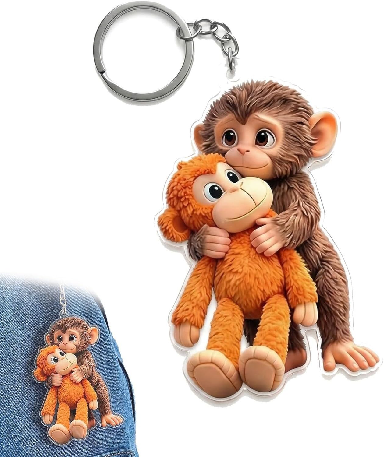 AIEIJJH Protect Punch the Monkey Keychain, 2D Monkeys Hugging Acrylic Keyring, Cute Monkey Keychain for Backpack Car Keys Bag, #A