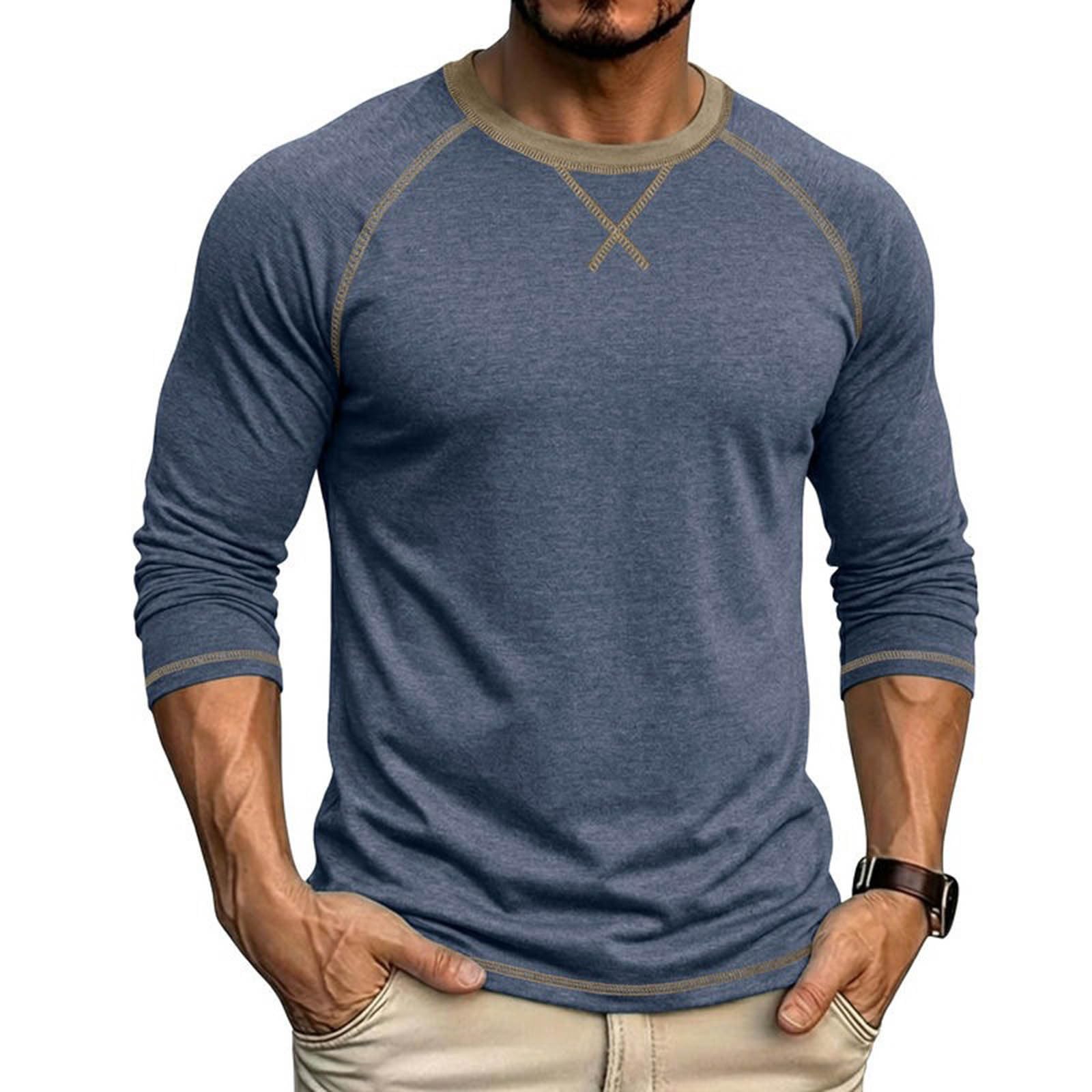 Raglan Long Sleeve Tshirts for Men Casual Pullover Crew Neck Tee T-shirts