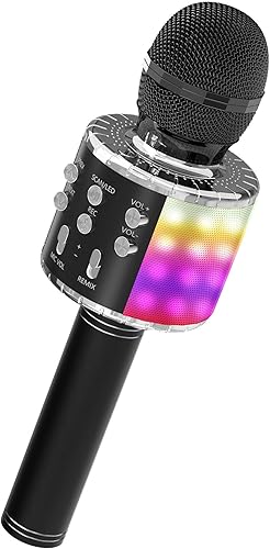 Miniatura 1 de OVELLIC - Micrófono de mano inalámbrico con Bluetooth y luces LED, portátil con altavoz para karaoke regalo para niñas, niños y adultos de todas las