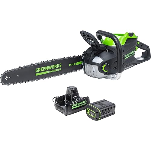 Greenworks 82V 20" Brushless (3.4 kW) Cordless Chainsaw (205 Cuts Per Charge), 4.0Ah Battery and Dual Port Rapid Charger (Great For Landscapers and Professionals)