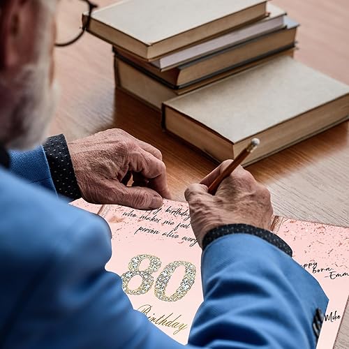 Miniatura 7 de Crenics Decoraciones de oro rosa para cumpleaños n.° 80, alternativa creativa de libro de inicio de sesión de invitada de 80 cumpleaños, libro de