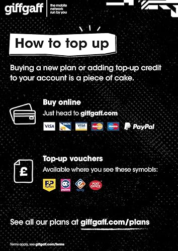 Miniatura 8 de GiffGaff Tarjeta SIM PAYG del Reino Unido para visitar el Reino Unido y Europa con bono de 5 libras, activa mientras está en CA, 12  para