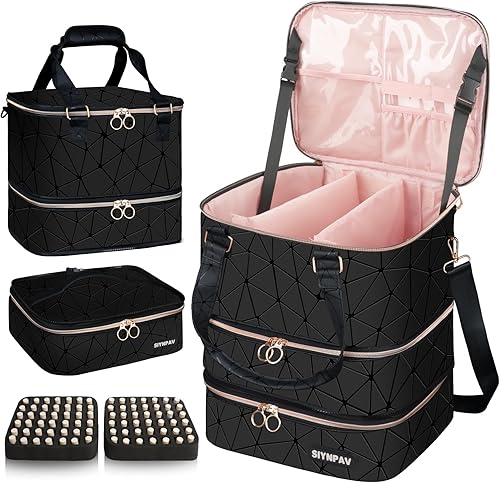 Estuche organizador de esmalte de uñas para 40 botellas y una lámpara de uñas, bolsa organizadora de esmalte de uñas con tira de soporte,