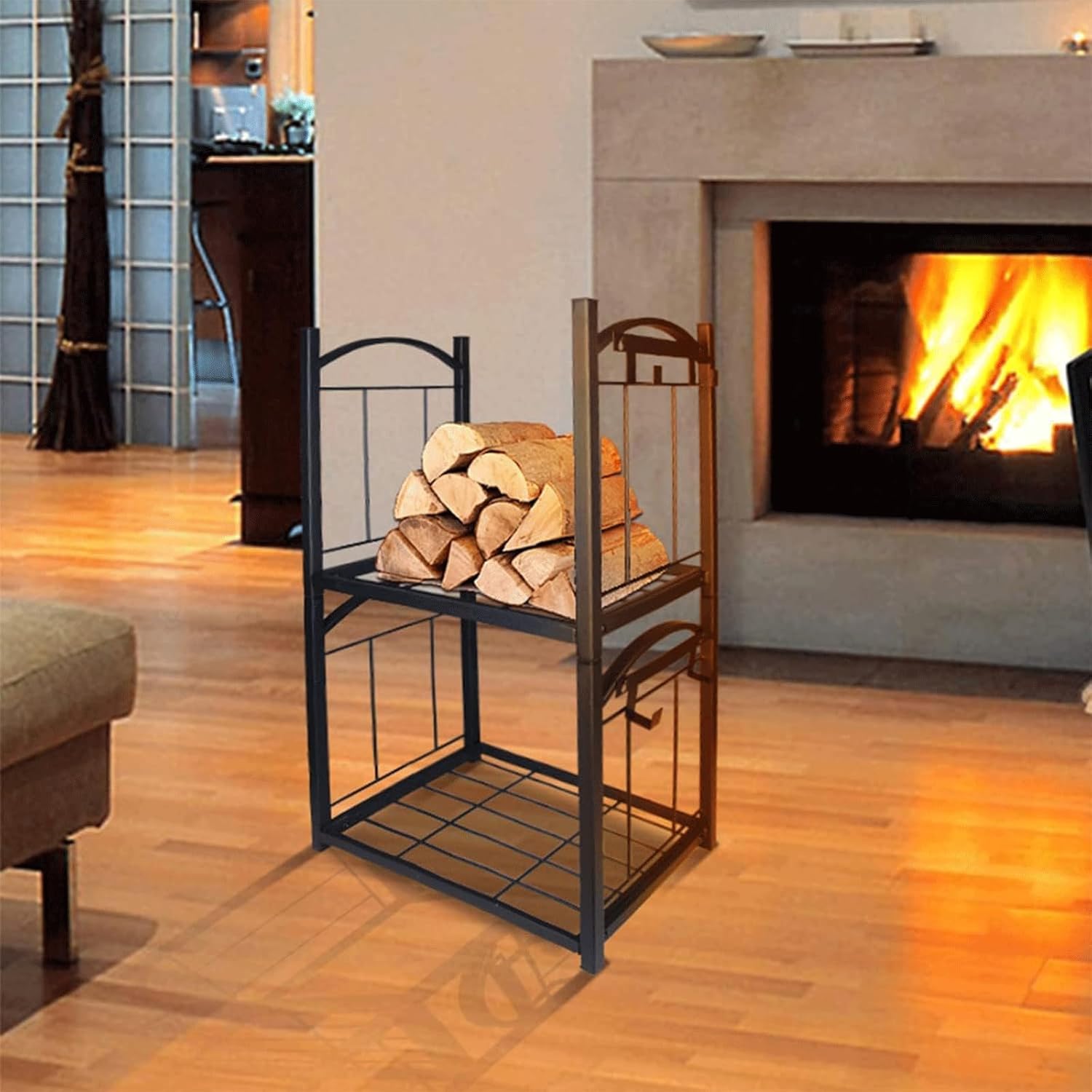 Heavy Duty Outdoor Firewood Rack with Large Capacity for Logs Lumber and Kindling 2 Tier Storage Rack for Firewood