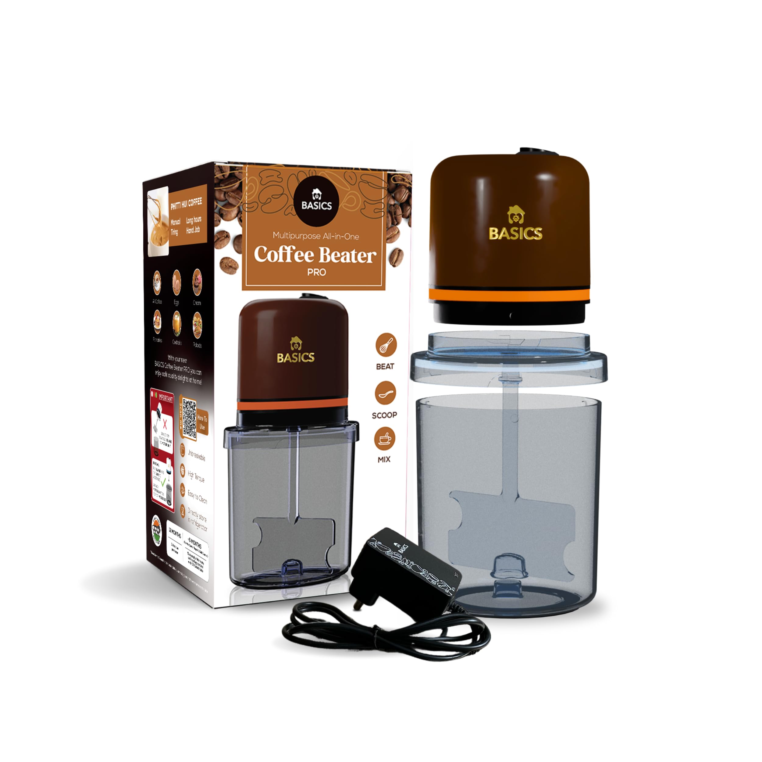 Coffee Beater Pro Automatic | Whipped Butter | Egg Beater | Pancake Mixer | Pakoda Batter, Electric 40 W, Brown