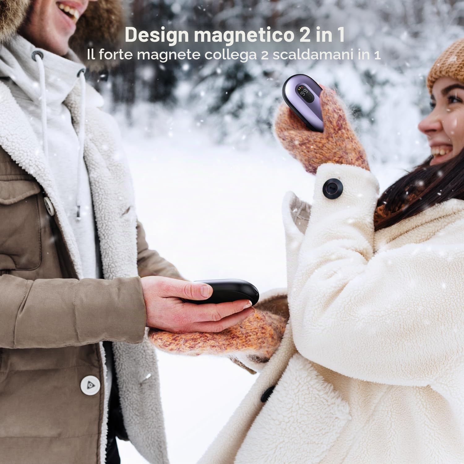 coldSky Scaldamani ricaricabili, confezione da 2, scaldamani elettrici magnetici con display digitale, scaldamani riutilizzabili fino a 60 °C, scaldino portatile e tascabile, regalo caldo per esterni,
