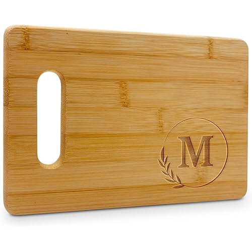 On The Rox Monogrammed Cutting Boards - 9” x 12” A to Z Personalized Engraved Bamboo Board (M) - Large Customized Wood Cutting Board with Initials - Wooden Custom Charcuterie Board Kitchen Gifts