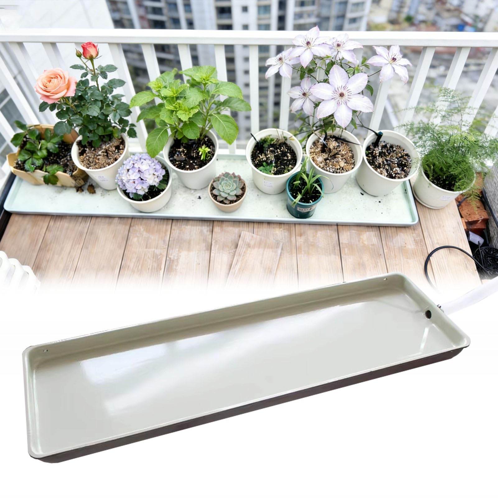 Bac Condensat Pompe a Chaleur Bac de Récupération Carré Étroit en Métal pour Plantes, Bac de Récupération des Condensats pour Systèmes de Climatisation(110x50cm(43x20in))