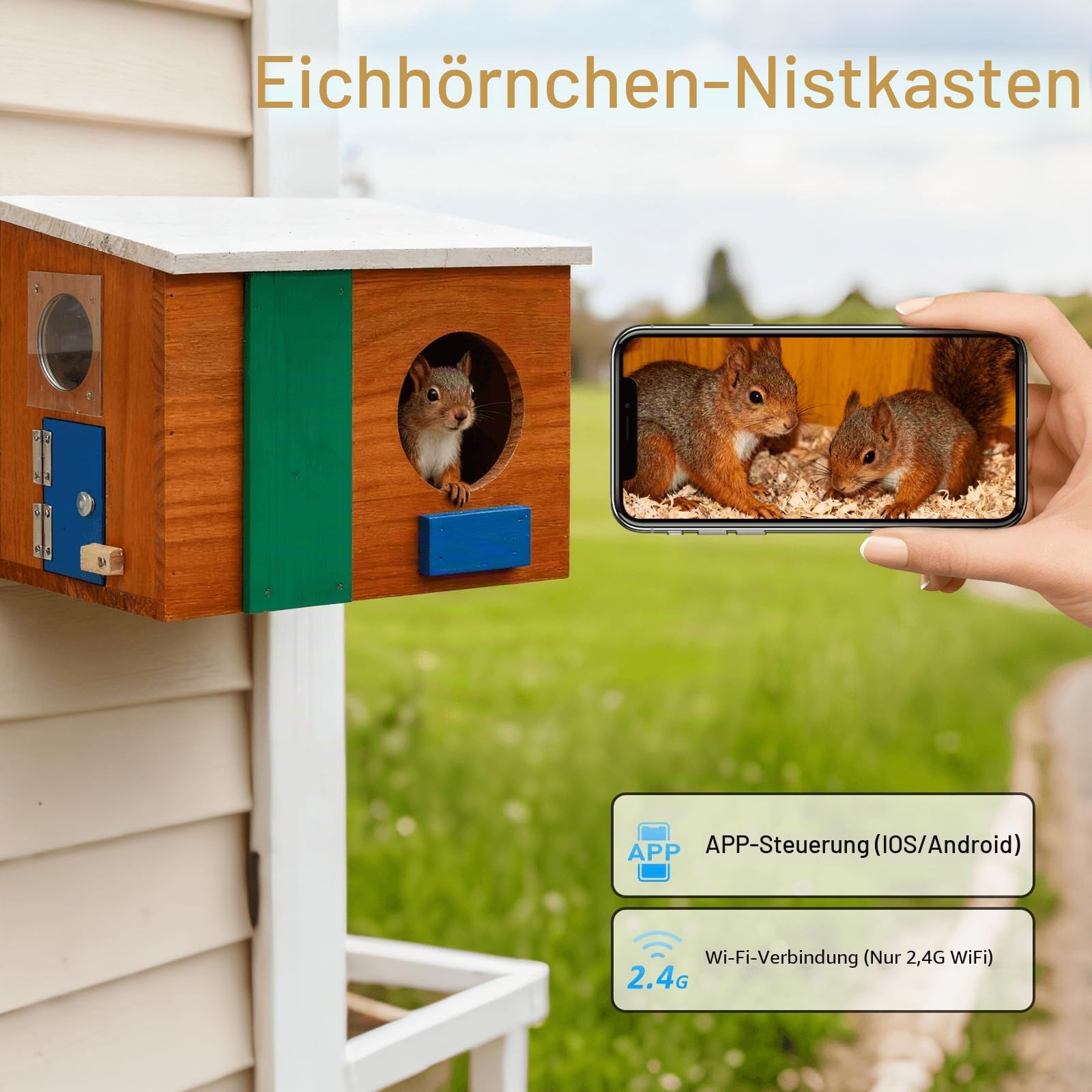 Eichhörnchenhaus mit Kamera Solarbetrieben - Eichhörnchenhäuser für Außen Nistkasten Eichhörnchen Nistkasten Eichhörnchen Boxen für Draußen für Garten für 2,4g WiFi-Abdeckung
