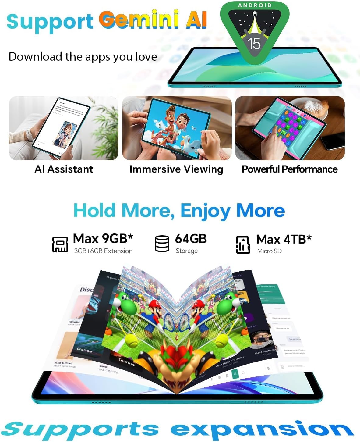 TECLAST P33 Tablet 10" Android 15, con Teclado y Ratón, WiFi 6, BT 5.4 | 10 accesorios tablet 2 en 1,Gemini AI,Widevine L1, 6000 mAh, Octa-Core,64GB ROM + 4TB TF