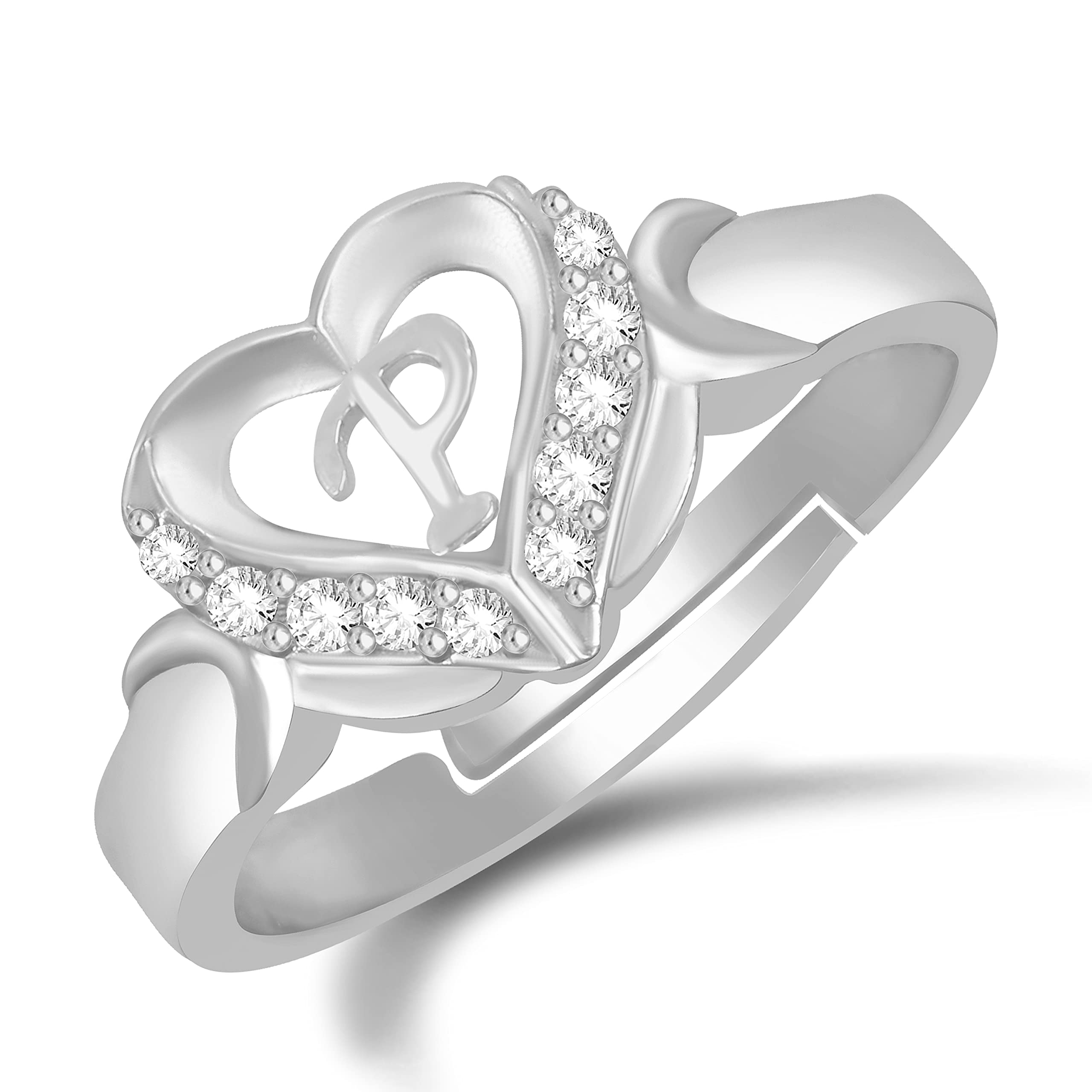 MEENAZ P Rings for Women Girls Couple girlfriend Wife lovers Valentine Gift CZ AD American diamond Adjustable platinum I Love You Heart Initial Letter Name Alphabet P finger Silver Ring Stylish -26 (B0BQ7FMMPX) Amazon Price History, Amazon Price Tracker