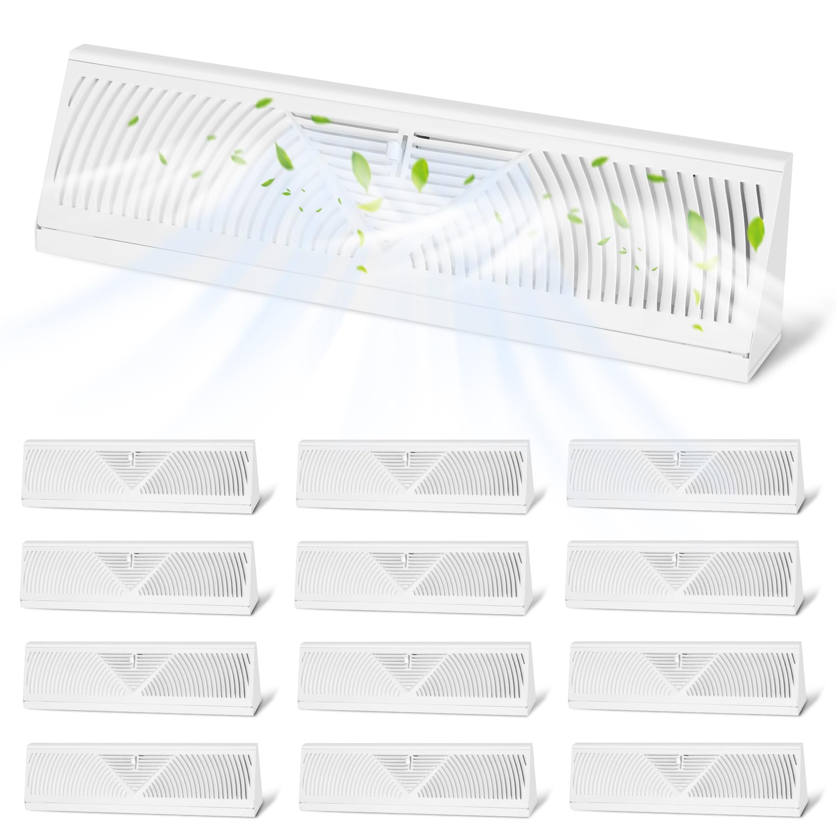 Aremae 4 Pack Baseboard Register Vent 18 Inch - RoundFlow Design for Maximum Air Flow - Smooth-Glide Air Adjust Lever - Heavy Duty Rust-Proof Steel -