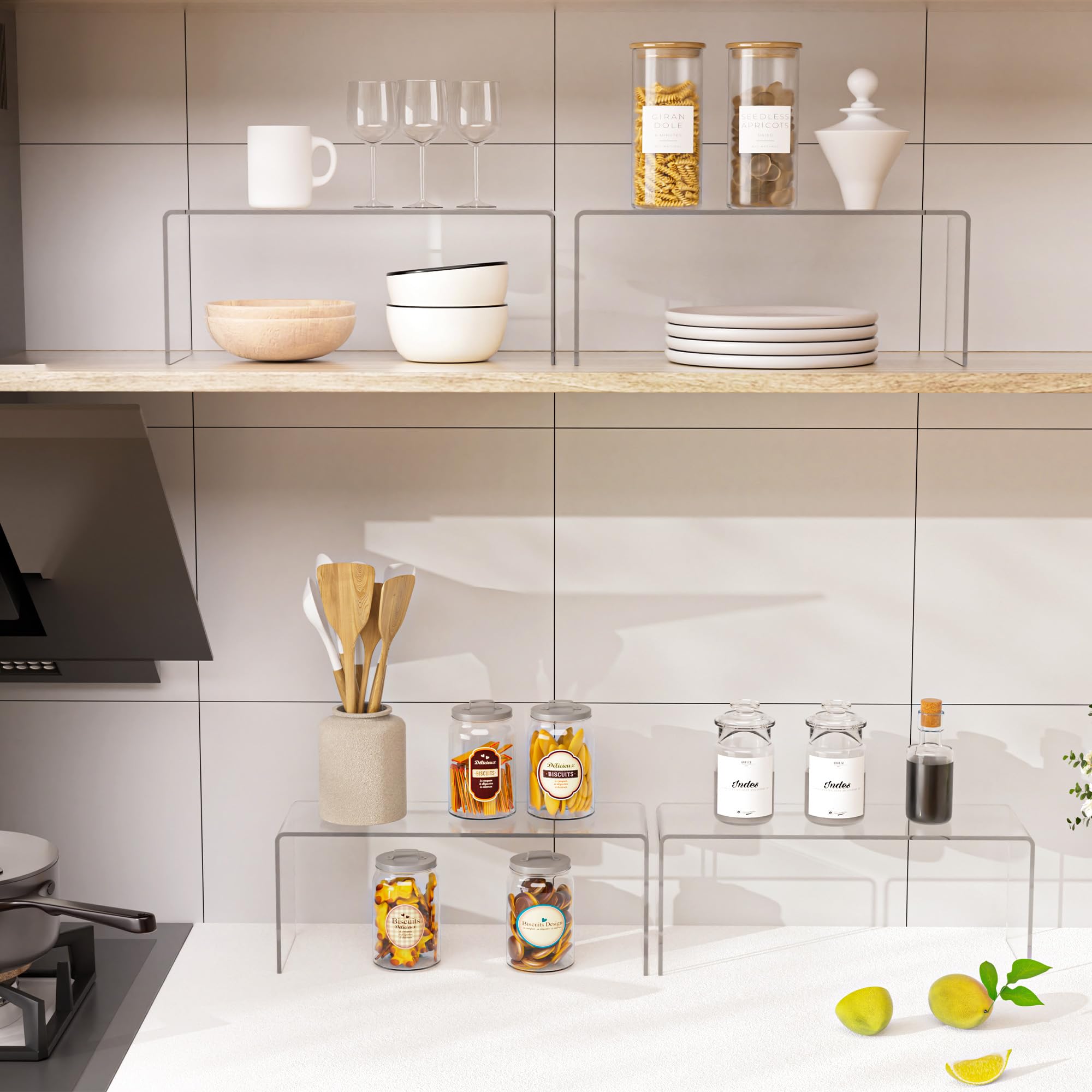 Aminigram 4 Packs Cabinet Organizer Shelf, Acrylic Kitchen Counter Shelves Organizer, Spice Rack for Dishes, Spices, Soda Cans and Bottles(12.4 x 4 x 4.6 inch) 1