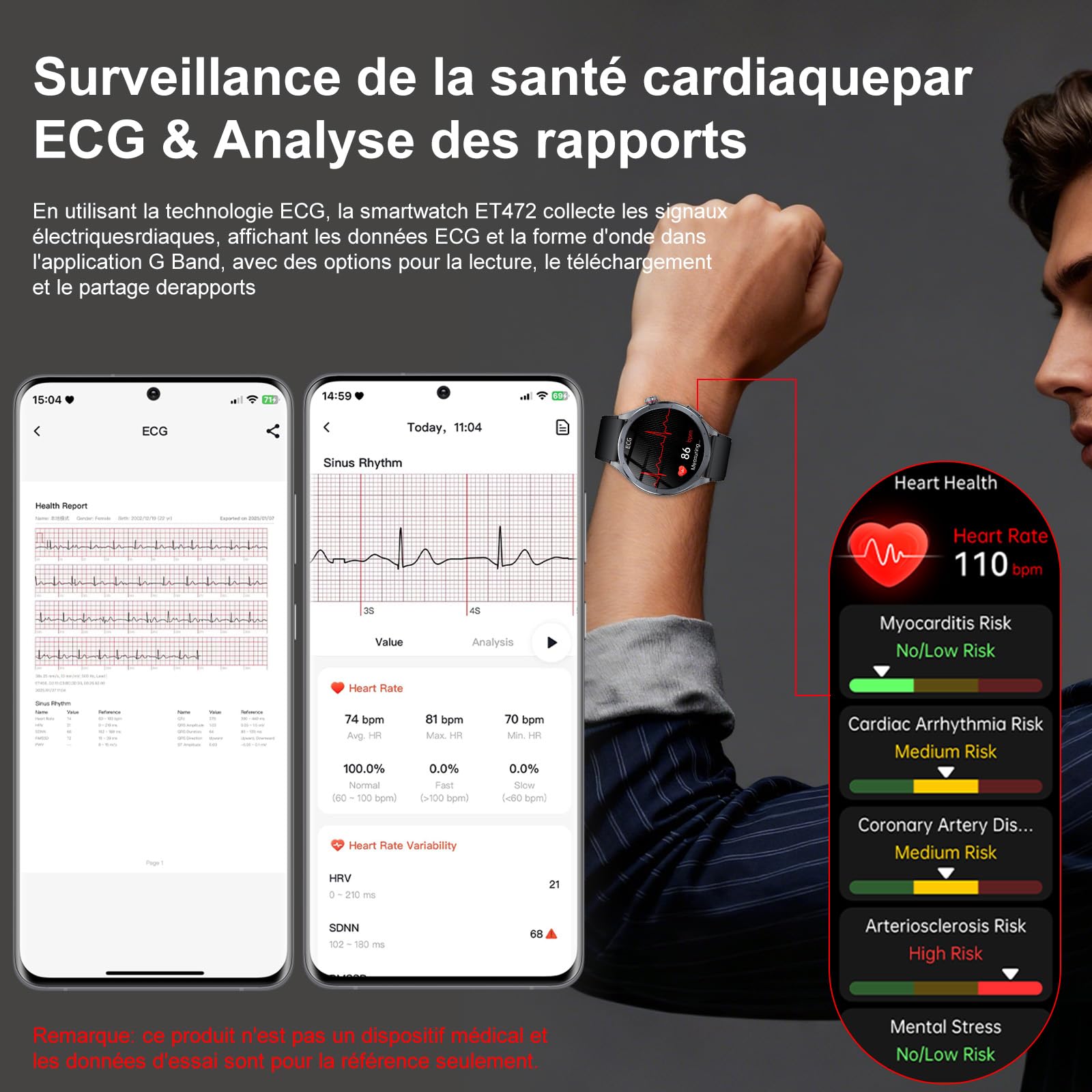 YUPENG 2026 IA Montre Connectée Homme avec ChatGPT/ECG+HRV/IMC, 1.53" Smartwatch avec 5.4BLE Appel Bluetooth/LED Lampe, 24H Τе𝐧ѕіо𝐧 Αrтérіеllе/Sommeil Monitor/Fréquence Cardiaque, Android iOS