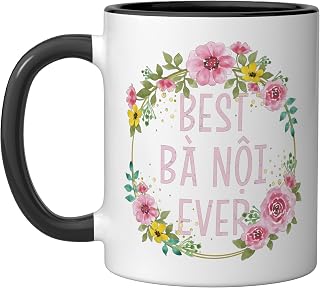 Women Floral Vietnamese Grandma | Best Ba Noi Ever Ceramic Mug, Black/White