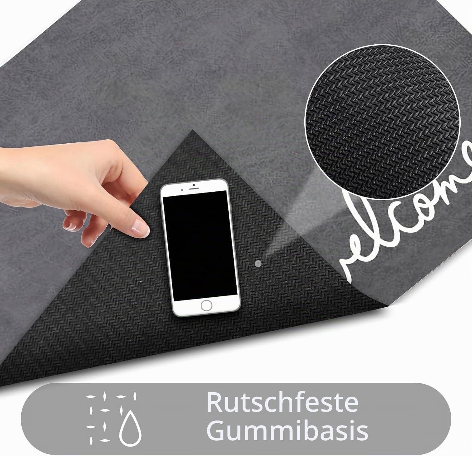 Willkommensmatte für den Innenbereich, ultradünne Fußmatte, 0,3 cm dünne Fußmatten für den Inneneingang, rutschfeste Gummi-Rückseite, waschbare Fußmatte, lichtbeständig, saugfähig, flaches