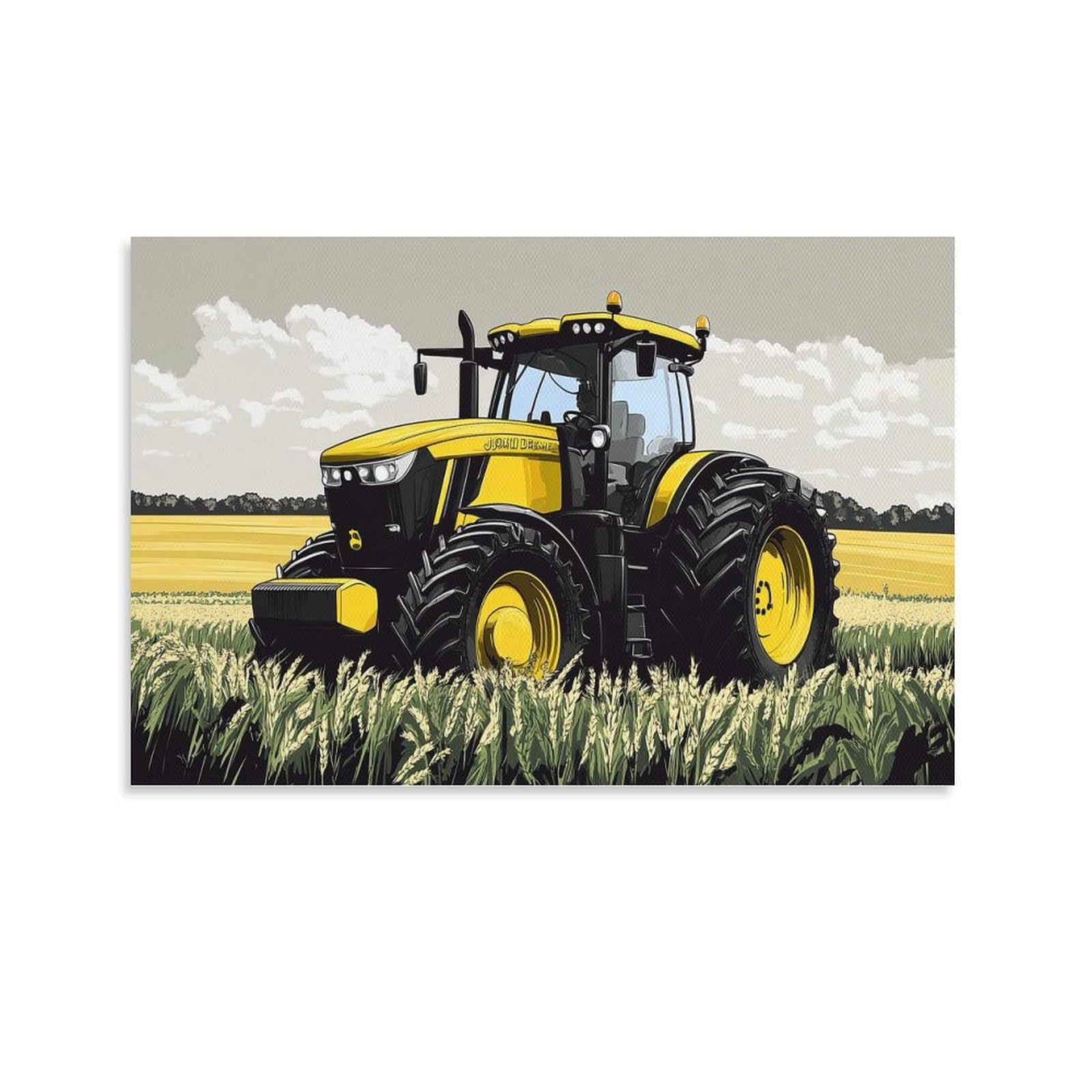 CPLVKWRQJ Agricultural Tractor Single Piece Rural Landscape Illustration Canvas Art - Kitchen Canvas Wall Decor Removable Multi-Purpose Ready to Hang 12x18inch(30x45cm)
