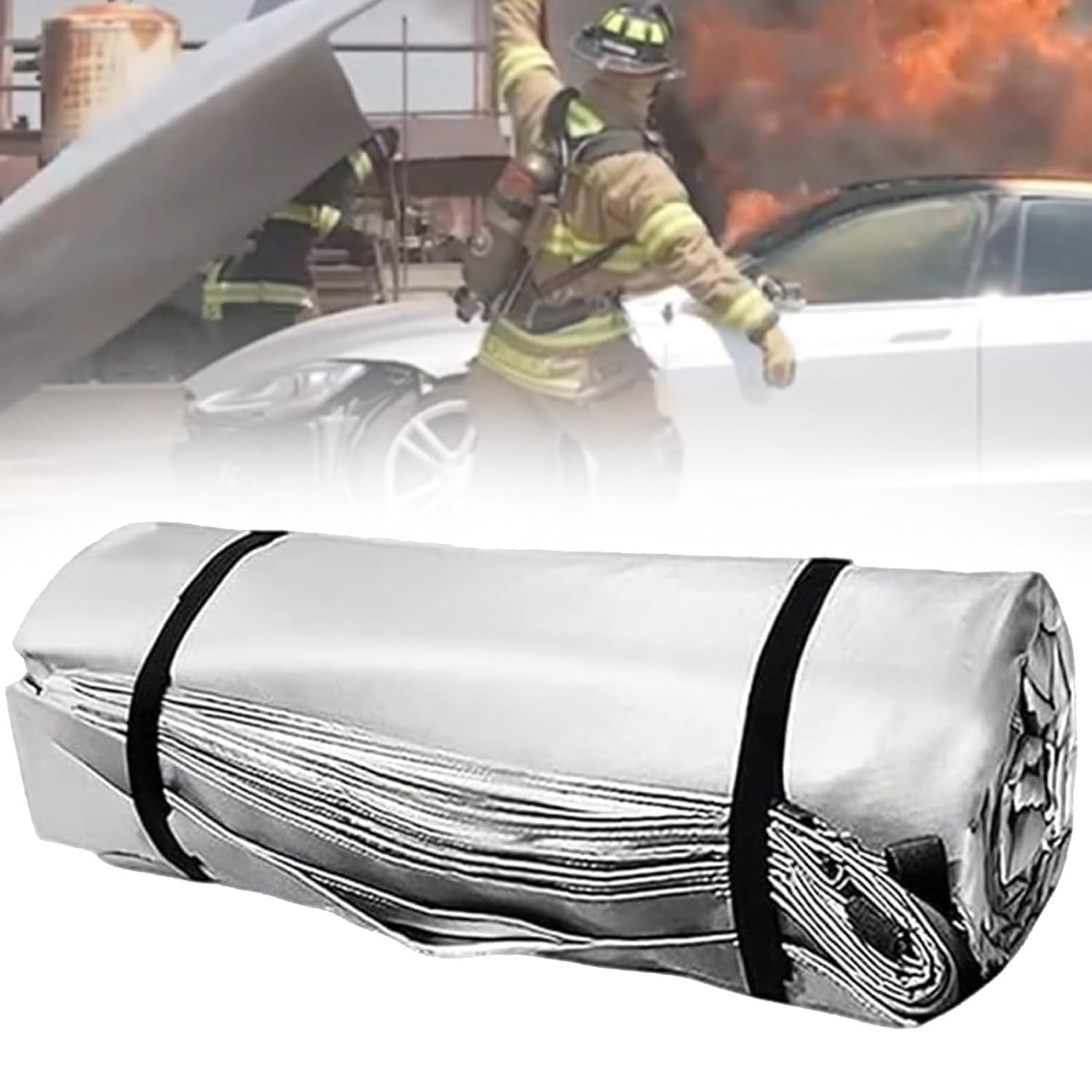 Manta Ignífuga De Emergencia para Coches, Resistencia Instantánea Al Calor 1200°C, 3 Tamaños (4×6m / 6×8m / 6×9m), para Vehículos Eléctricos Y De Gasolina 6 * 8m/20 * 26ft