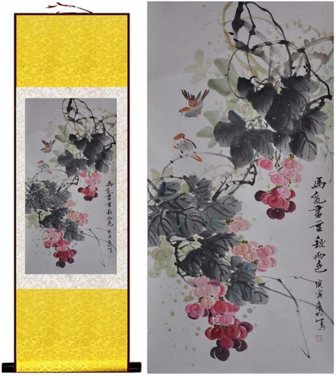 Vrfvsdasaas One Color Chinese Wall Art, Chinese Wall Art Scroll Painting,Mural Style Birds And Flowers