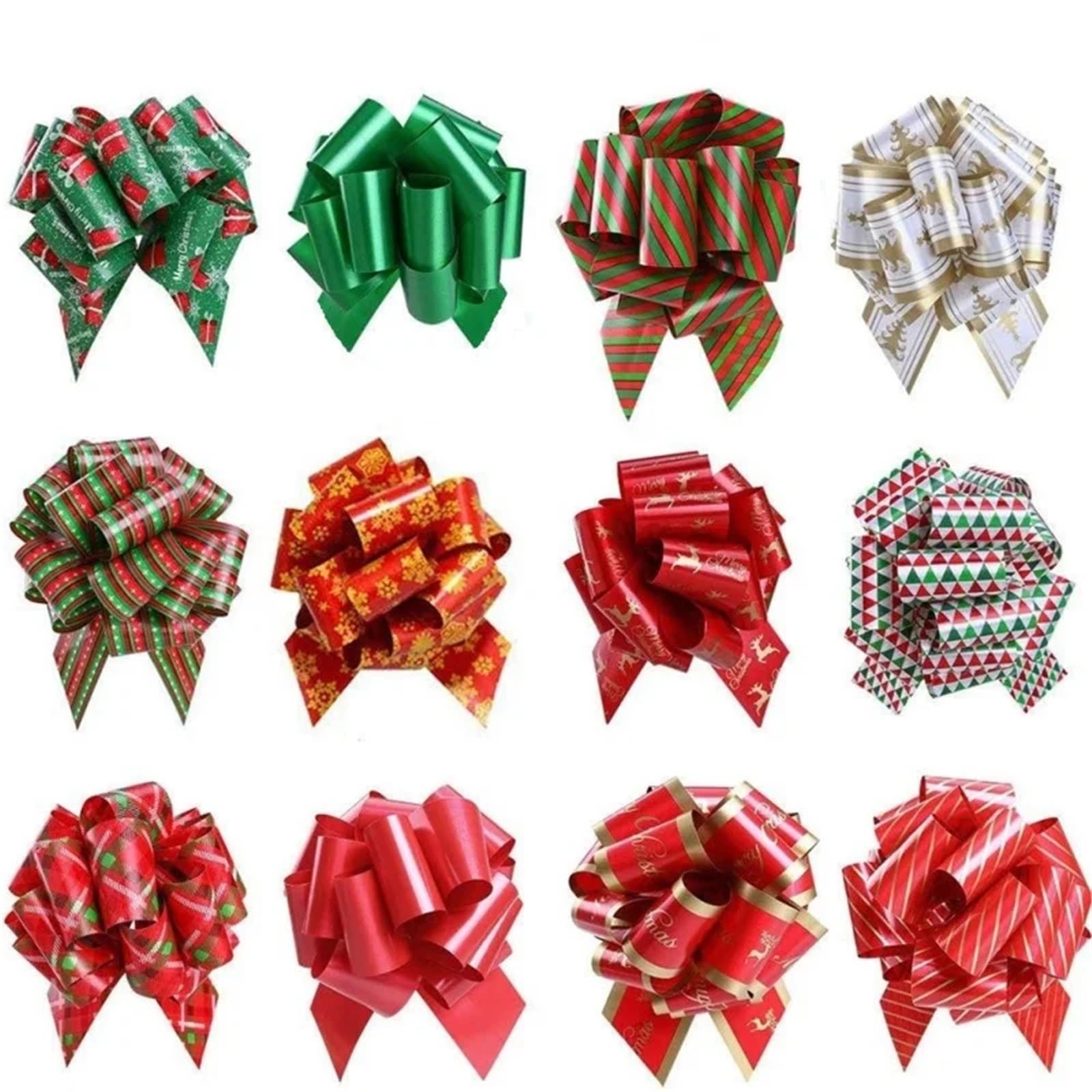Xinglongs Bows & Ribbons 96PCS Christmas Pull String Bows Big 5 Inch Gift Bows Ribbon for Xmas Present Wrapping Florist Flower Basket Decoration