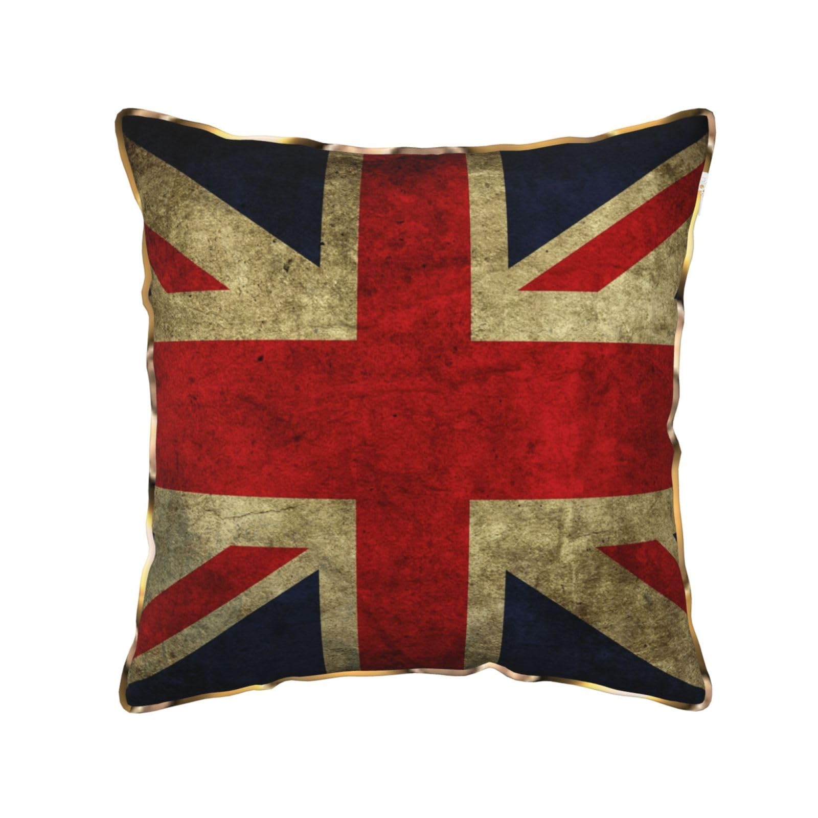 AUBKFELD British Flag Printed Velvet Cushion Cover 40x40 CM with Gold Edging Strip, Square Pillowcase Soft Throw Pillow Covers Case Decorative for Living Room Sofa Couch Bed Bench