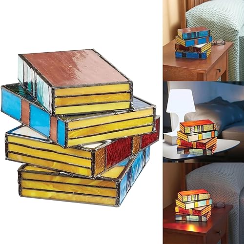 Miniatura 6 de Lámpara de libros apilados de vitrales  La mejor lámpara de vidrio apilada Blueorxy 2024, lámpara de libros apilados de vidrieras Huoeis, lámpara