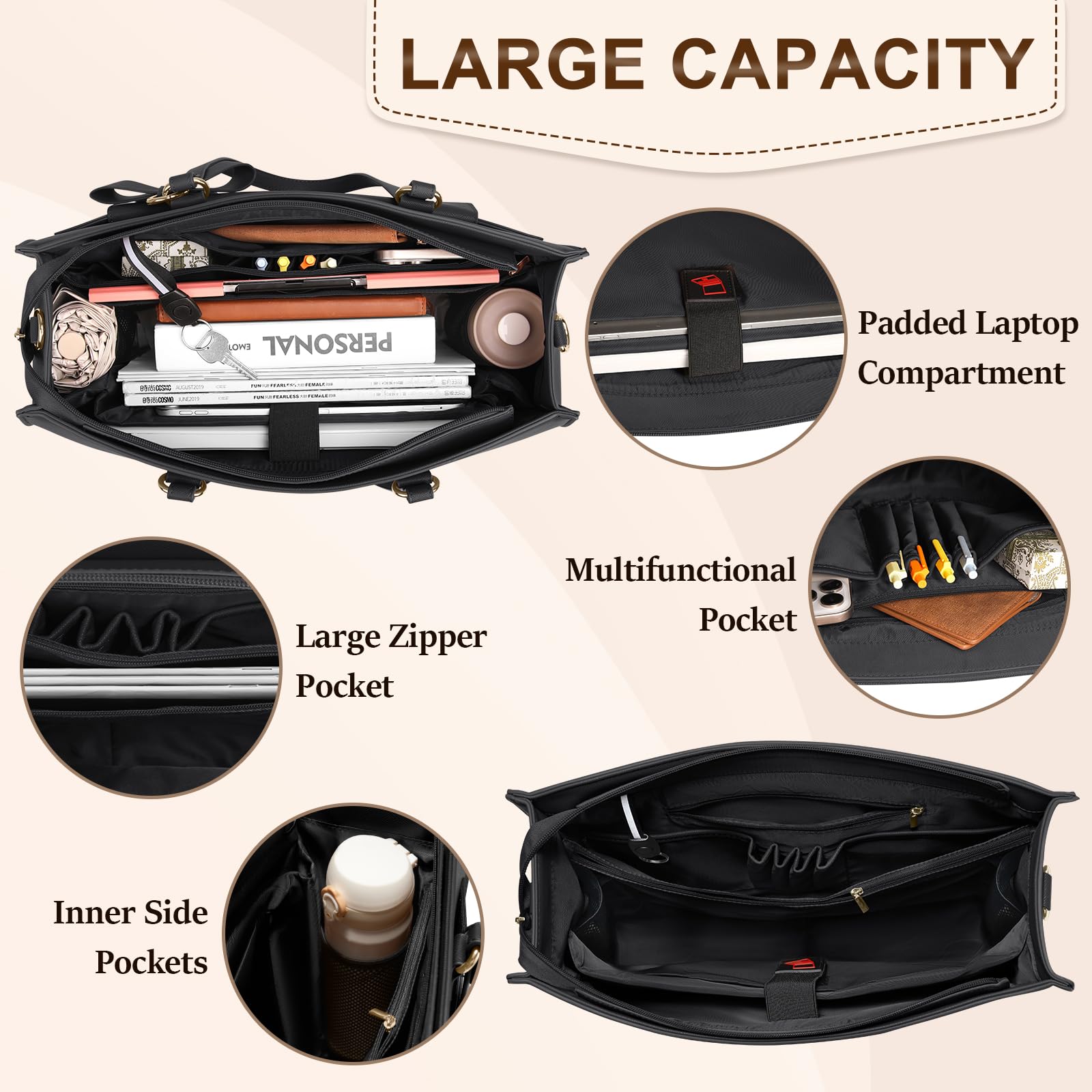 RAINSMORE Borsa da Lavoro Donna con Pochette Grande Borsa Porta PC 15.6 Pollici Borse Università Ufficio Pelle PU Borse Tote Shopper