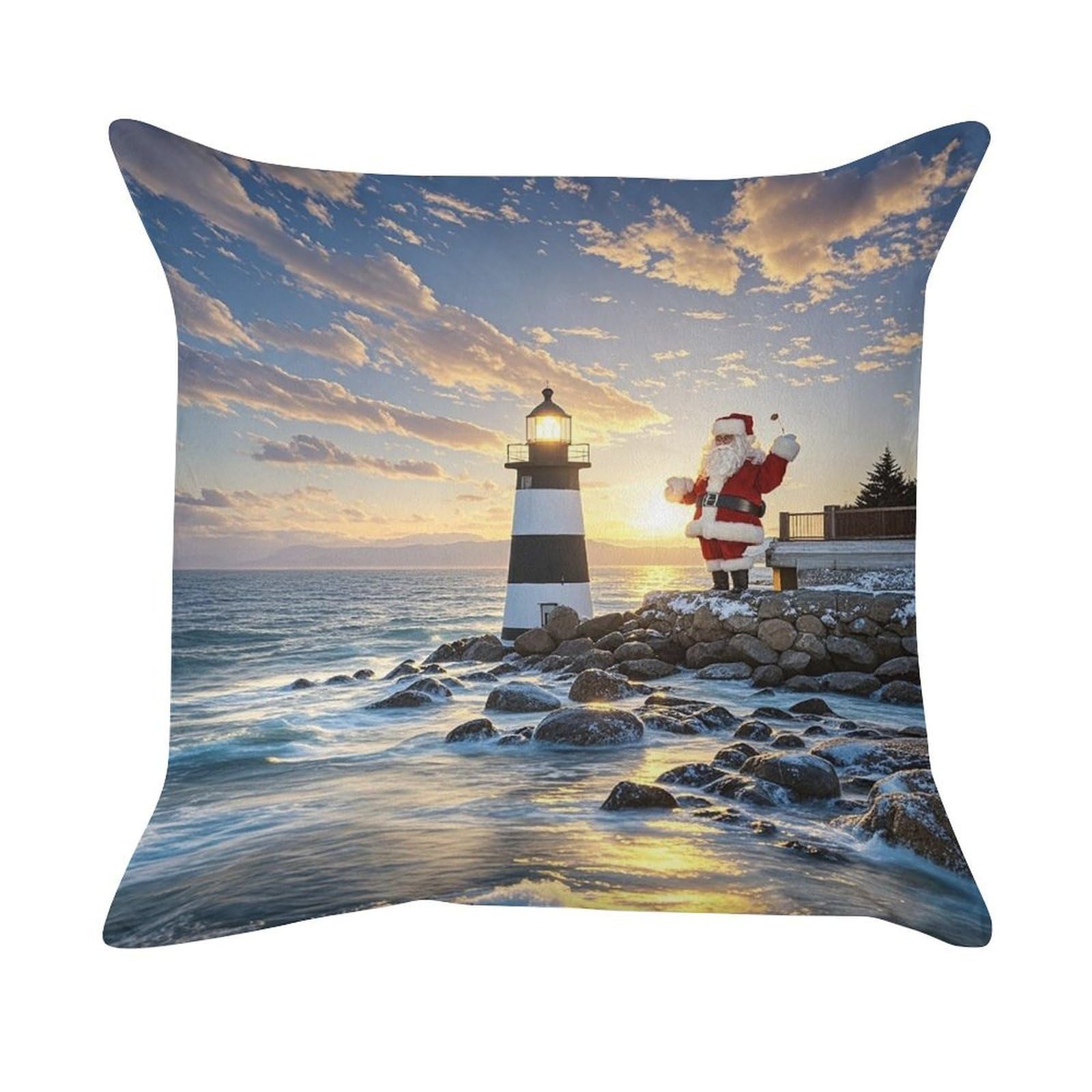 FekiLoot Santa Claus Lighthouse Pillow Covers Luxury Velvet Square Pillowcases Throw Pillows Case with Invisible Zipper Decorative Velvet Cushion Covers Ultra Soft Lumbar Pillow Shells