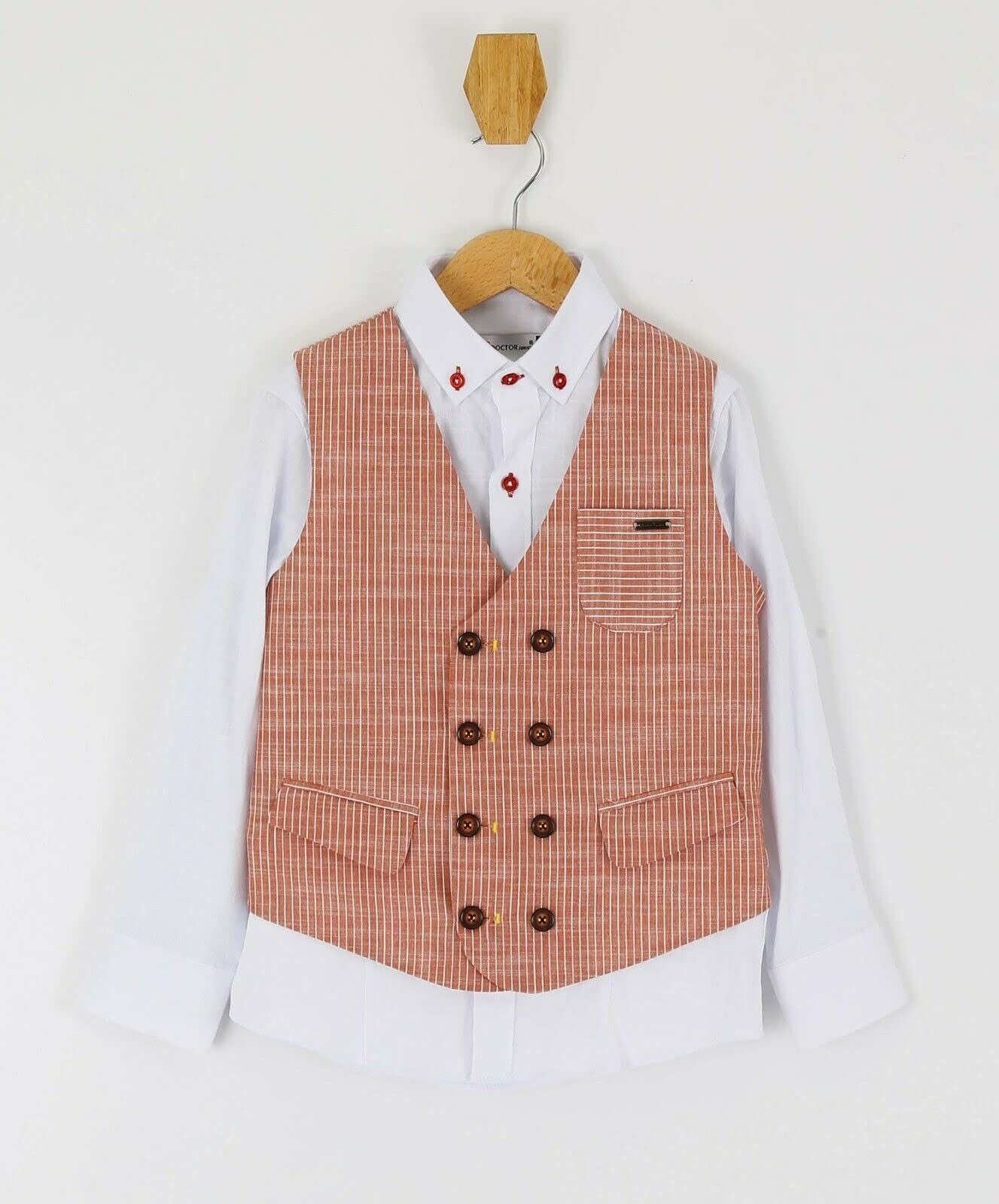 SIRRI Completo da ragazzo con gilet monopetto in cotone e lino, completo smart casual da 3 pezzi