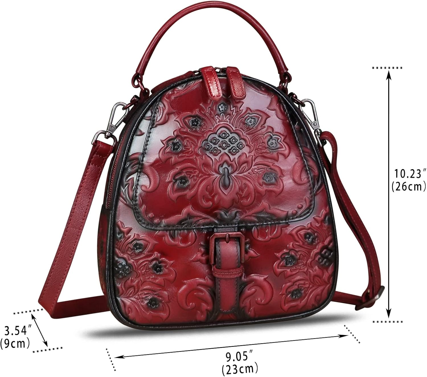 Genuine Leather Backpack for Women Crossbody Shoulder Bag Vintage Rucksack Fashion Knapsack Purse Daypack Bag (Red)