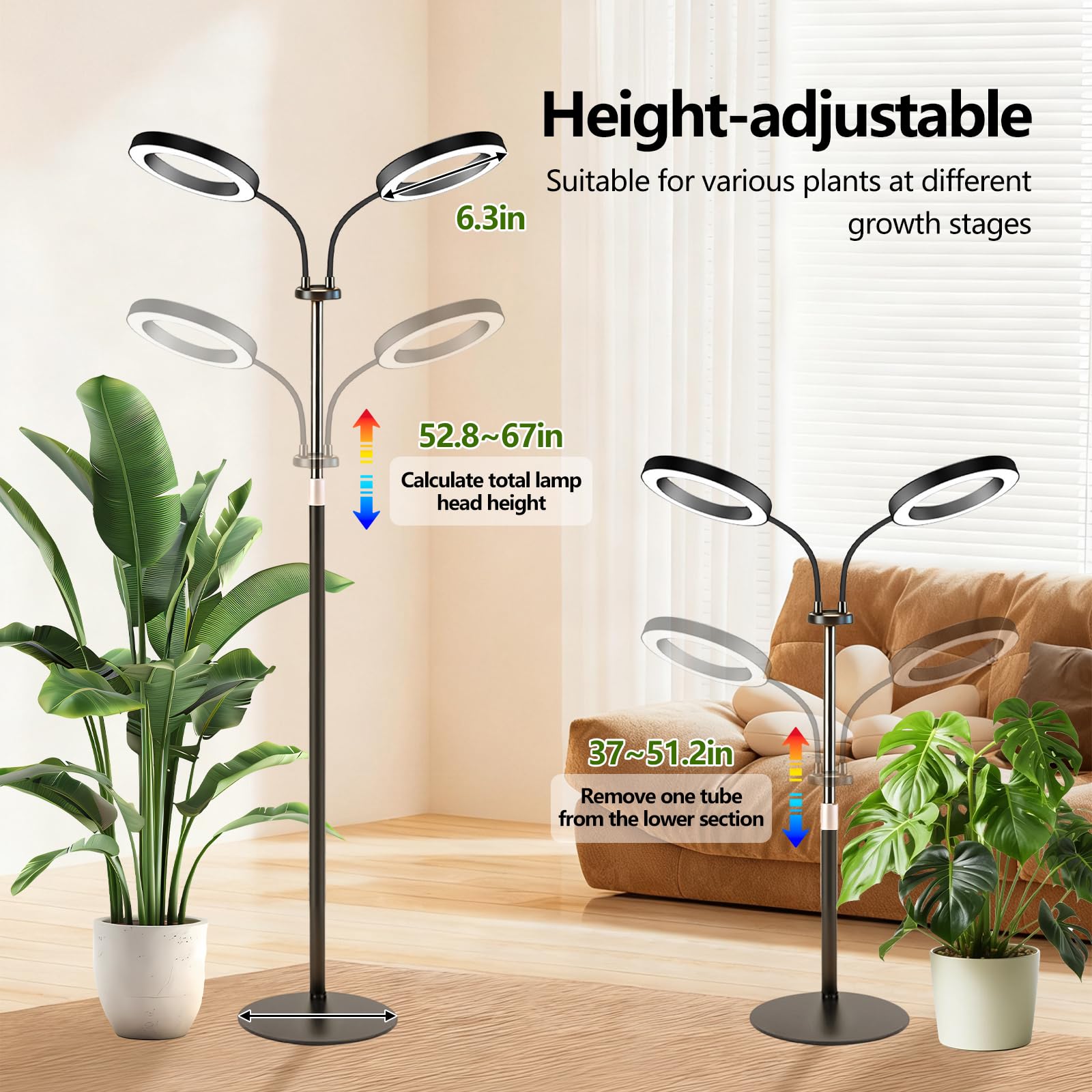 auvstar Lampada per Piante da Interno,Grow Light Piante,2 Teste Luce per Piante da Interno,Lampada LED per Piante con Supporto,Luce di Crescita a Spettro Completo con Timer Auto 3/9/12H,3 Modalità