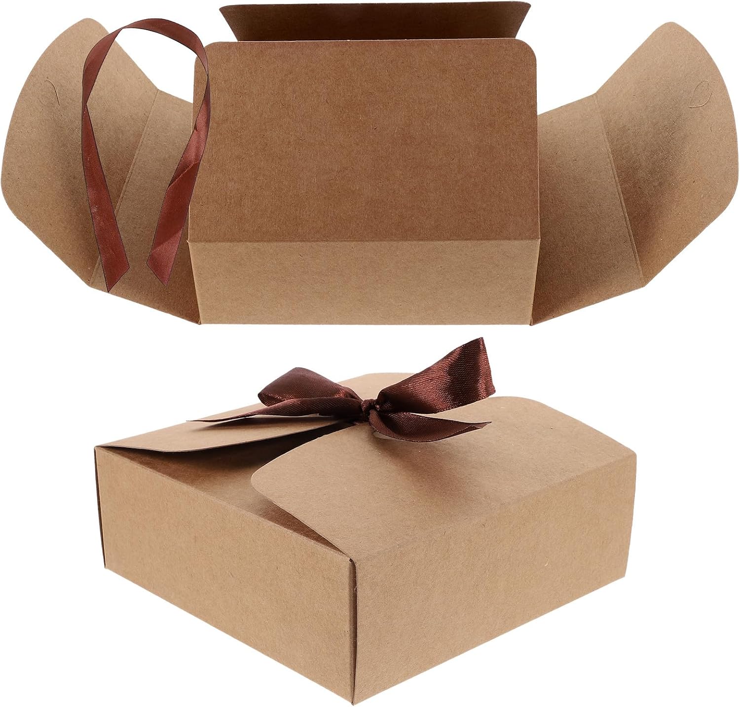 Beatifufu 20pcs Kraft Paper Boxes 14x14x5cm Square Food Packaging Cases Portable Boxes for Wedding Candy, Pastry, and Bakery Packaging