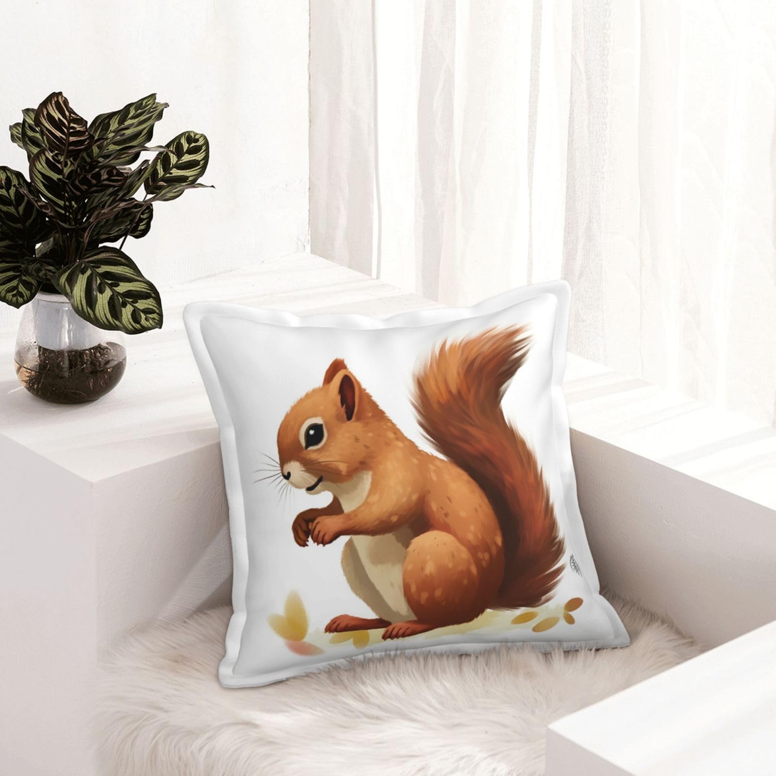 Housse de coussin similicuir motif écureuil pour canapé et lit rustique