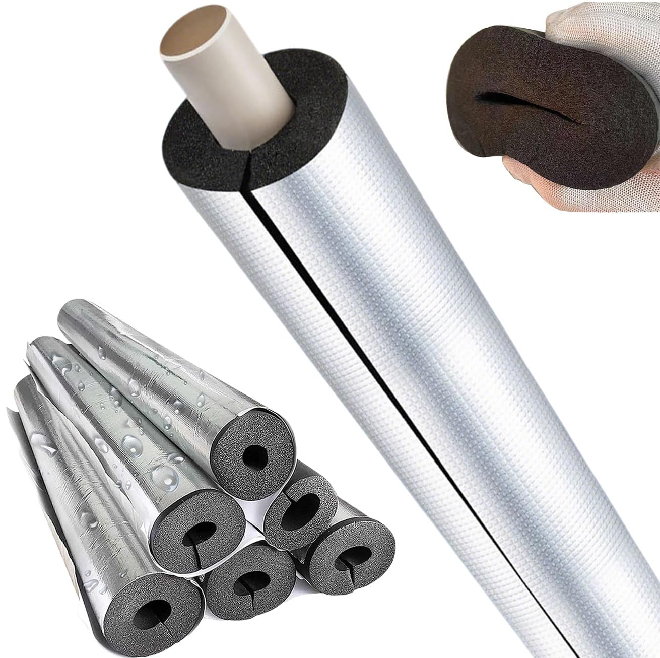 Tubo de Espuma, Fundas de Aislamiento Térmico para Tuberías Exteriores, Coquilla Aislante de Papel de Aluminio Autoadhesivo, Aislamiento para Tubos de Agua (ID) 219mm x (T) 30mm x (L) 0.95m