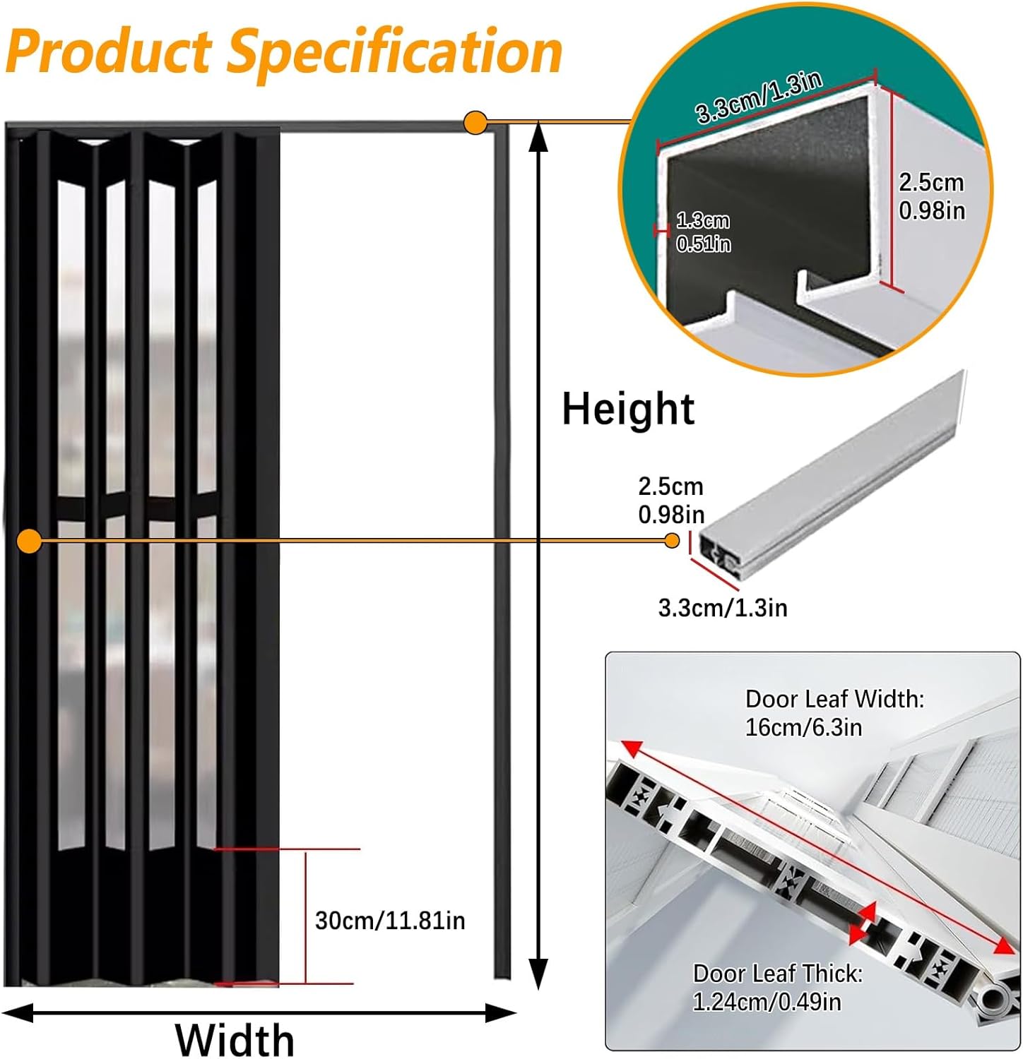 Accordion Folding Closet Door Hardware, Retractable Shower Door for RV, Soundproof Room Divider, Ideal for Kitchen, Laundry & Front Door (40x80in)