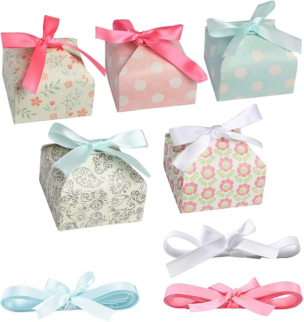 Surflyee 20 Pieces Wedding Favour Boxes, Small Gift Boxes with Ribbon,Candy Boxes, Party Favour Boxes, Use for Dessert, Birthday Gifts, Party, Wedding, Christmas