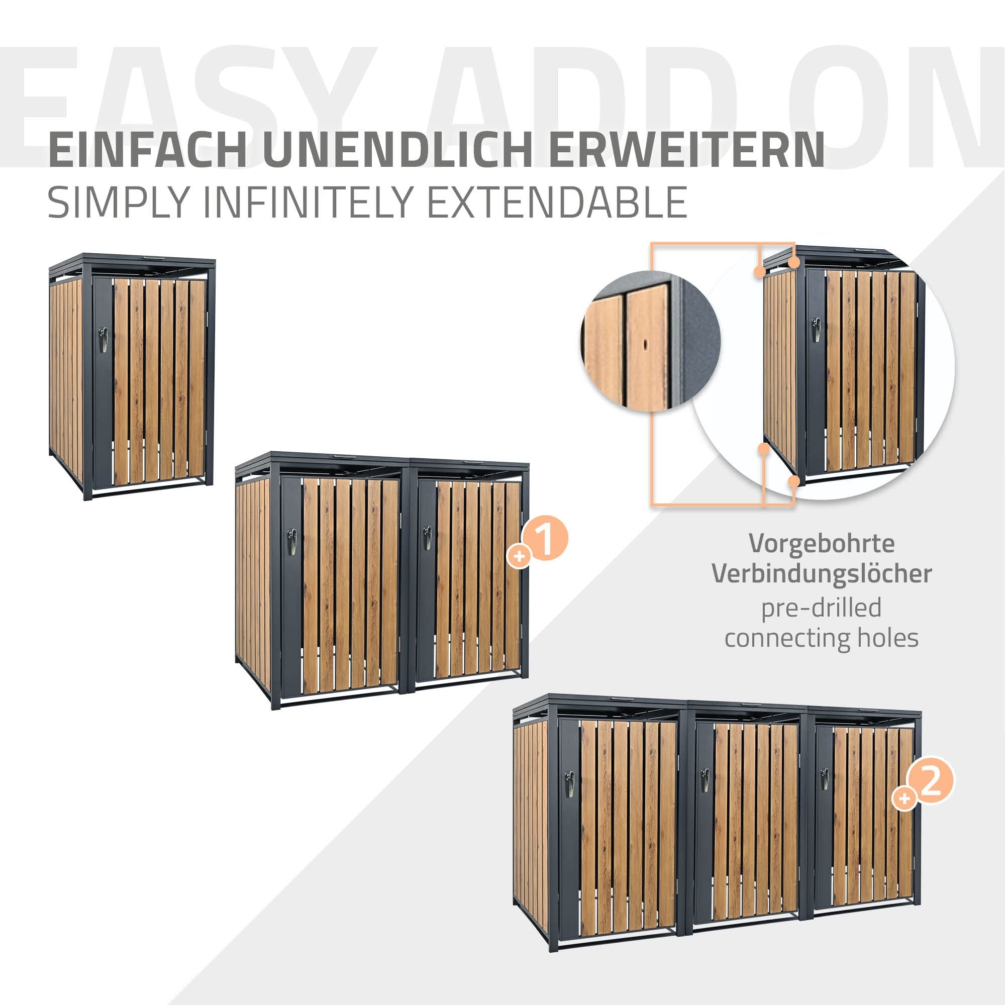 ML-Design Box pour 1 Poubelle, 240L, 68x80x116,3 cm, en Acier, Anthracite/Aspect Chêne, Résistant aux Intempéries, Habillage de Poubelle avec Couvercle Rabattable/Porte, Conteneur Abri Hangar
