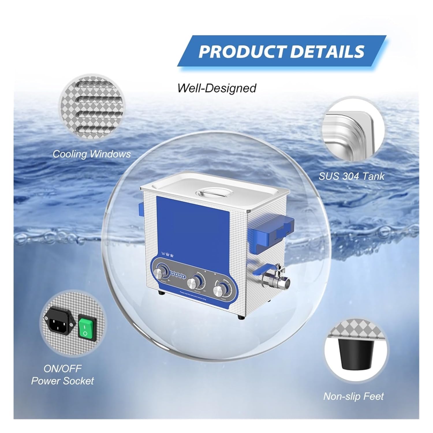 Ultrasonic Cleaners, Ultrasonic Cleaner 6L Knob Digital Control Panel 150W Heating Timer Degaser Ultrasonic Washing Bath for PCB Metal Parts