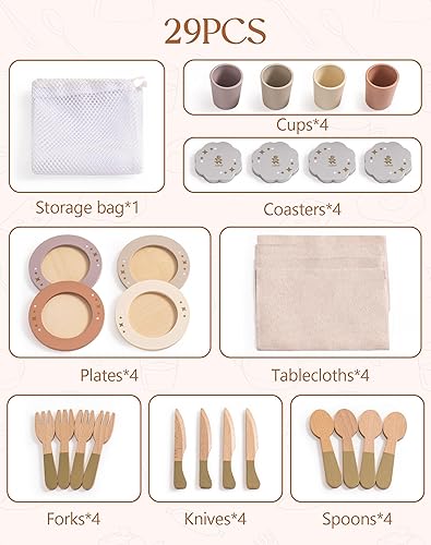 Miniatura 6 de ROBUD Juego de 4 platos de madera  Accesorios de comida de juego inspirados en Montessori para niños, juego de cocina de juego de simulación para