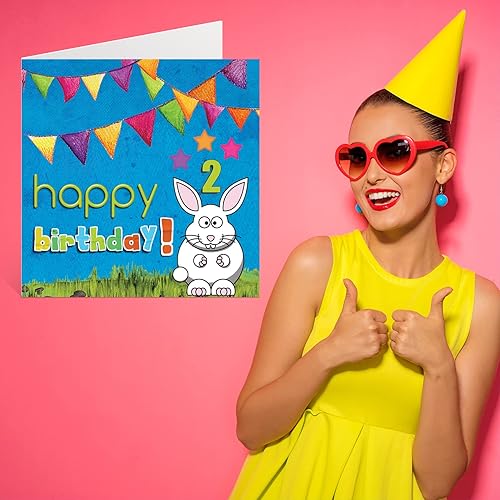Miniatura 7 de Tarjeta de 2º cumpleaños para niño y niña, conejo, tarjeta de feliz cumpleaños para niño de 2 años, tarjetas de cumpleaños para ella y él, tarjeta
