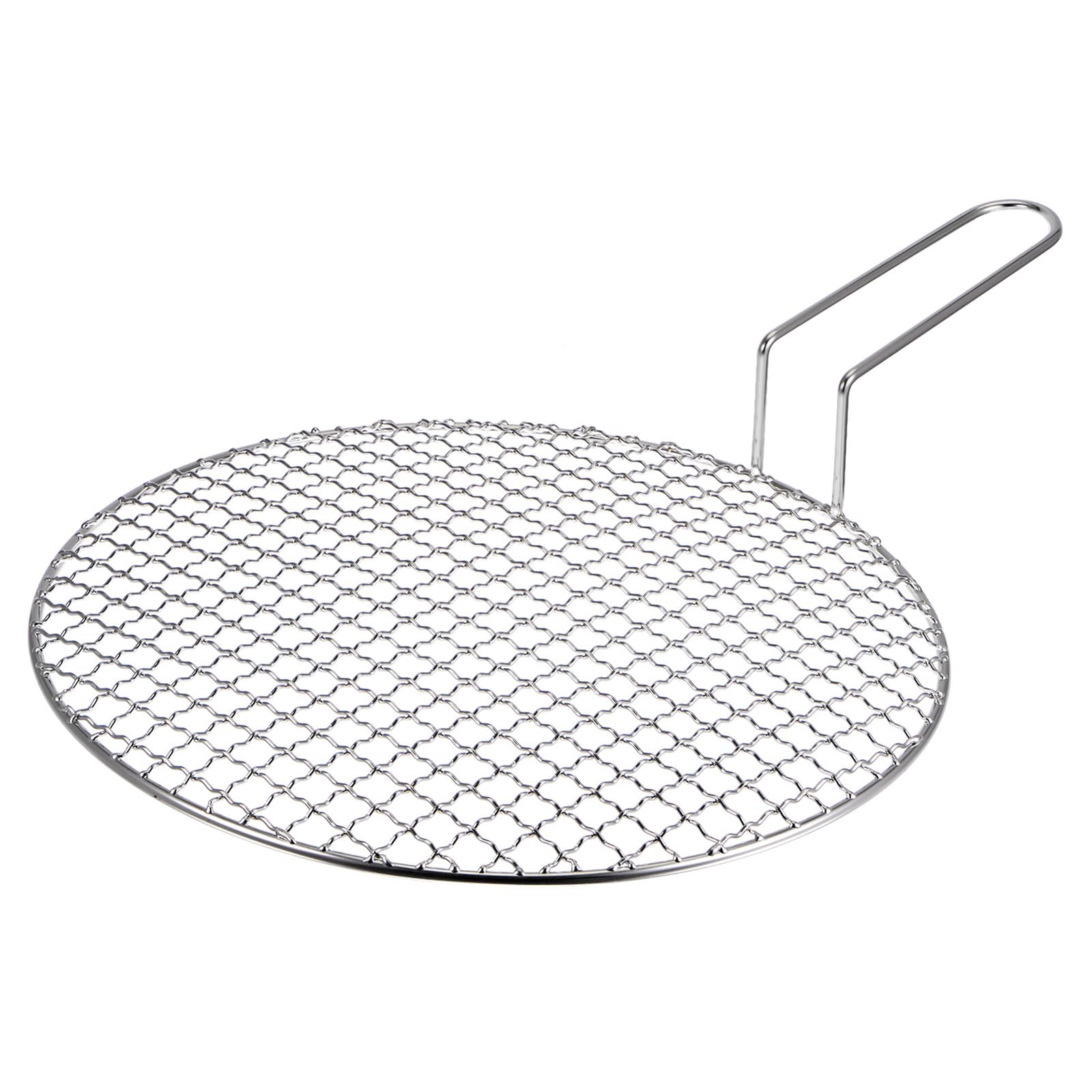 sourcing map Rejilla de Acero Inoxidable, Rejilla para Barbacoa Redonda de 12", Parrilla Malla para BBQ, Rejilla de Alambre para Hornear Antiadherente con Asa, para Filete BBQ al Carbón