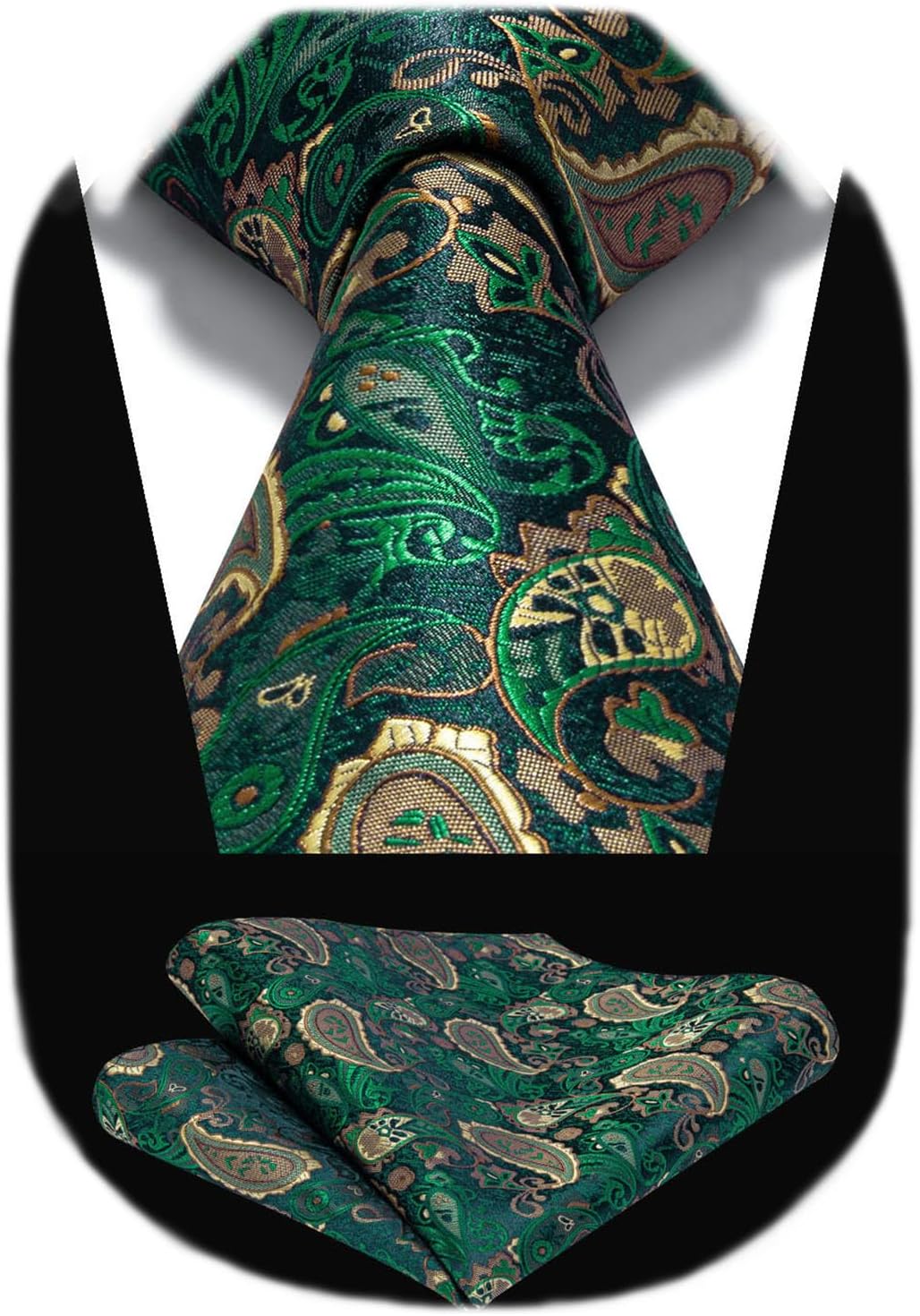 HISDERN Ties for Men Paisley Tie and Pocket Square Woven Classic Floral Mens Ties Handkerchief Set Wedding Party Necktie