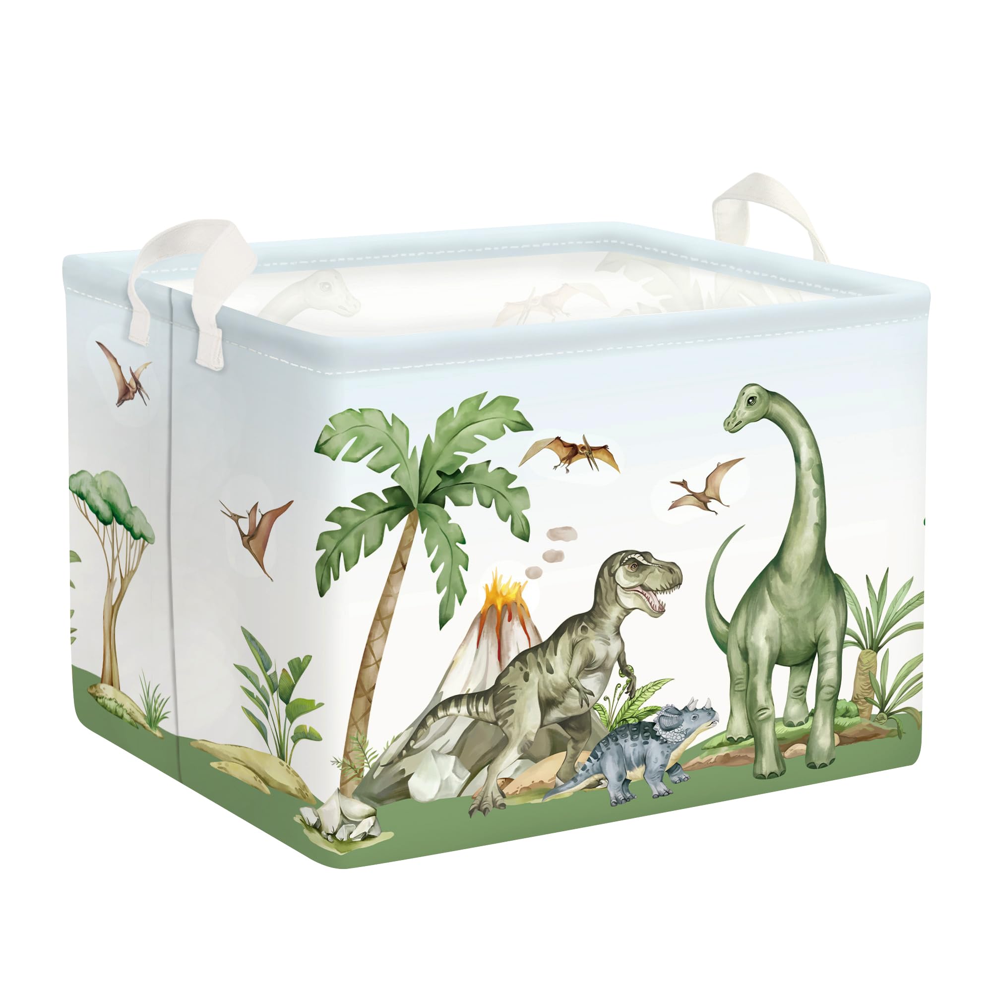 HUUMONSS Dinosaurier Kinder Wäschekorb Faltbar für Jungen Mädchen Groß Kleidung Spielzeug Aufbewahrungskorb für Kinderzimmer Bad, Grün, 36L